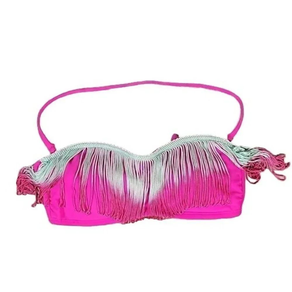 The Bikini Lab Fringed Bandeau Swim Top Sz S